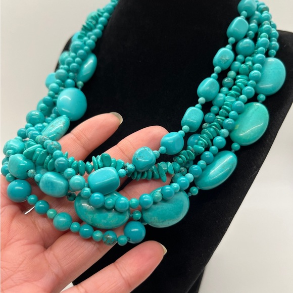 A 5 Strand Turquoise and Sterling Silver Signed Lucas Lameth Necklace - Picture 2 of 6